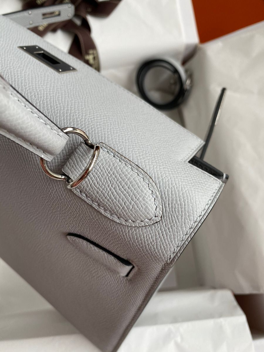 Hermes Kelly Sellier 28 Handmade Bag In Gris Mouette Epsom Calfskin - Image 7