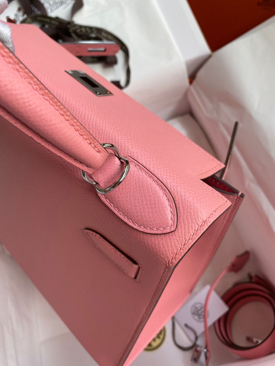 Hermes Kelly Sellier 28 Handmade Bag In Rose Confetti Epsom Calfskin - Image 7