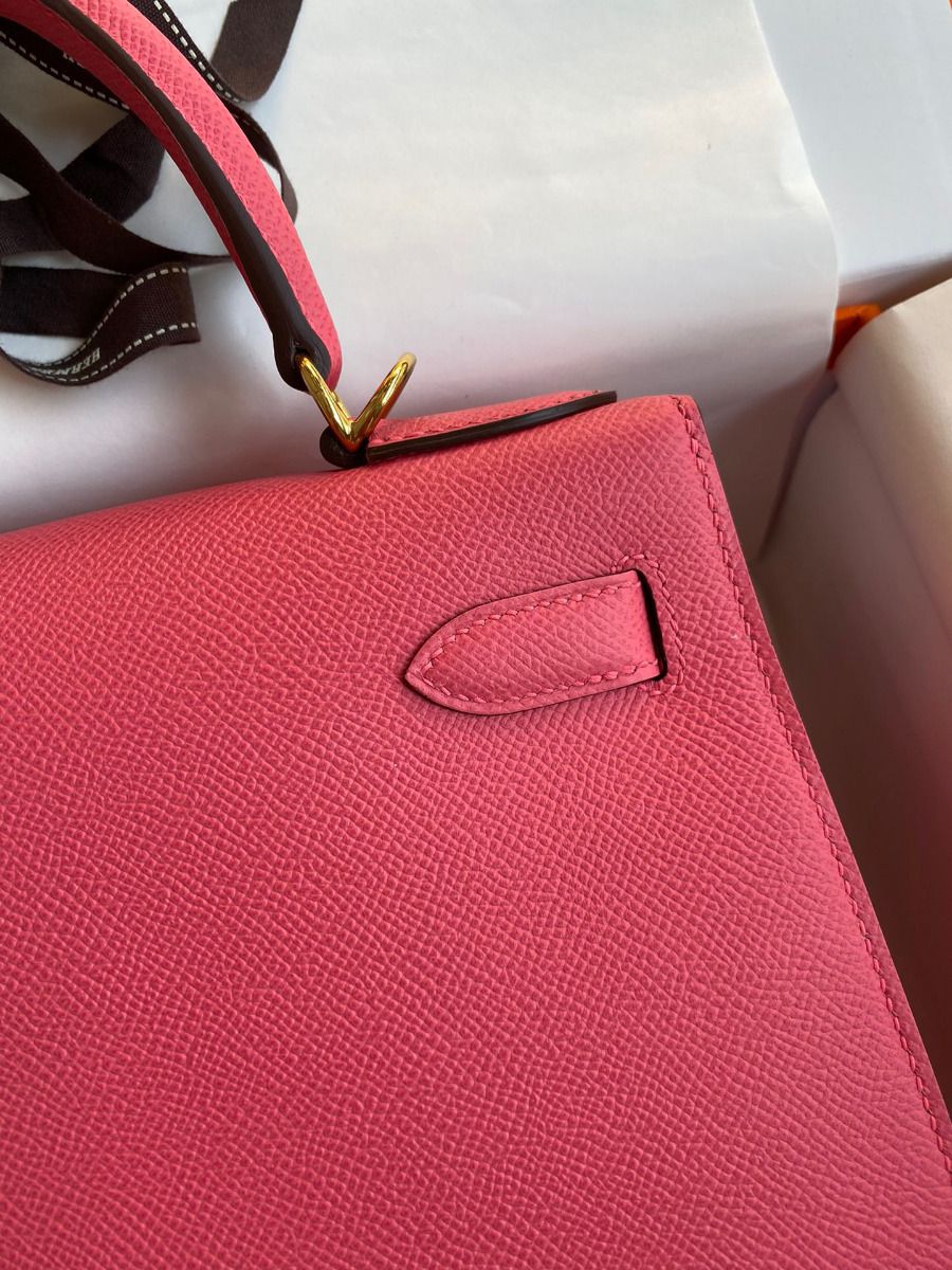 Hermes Kelly Sellier 28 Handmade Bag In Rose Lipstick Epsom Calfskin - Image 5