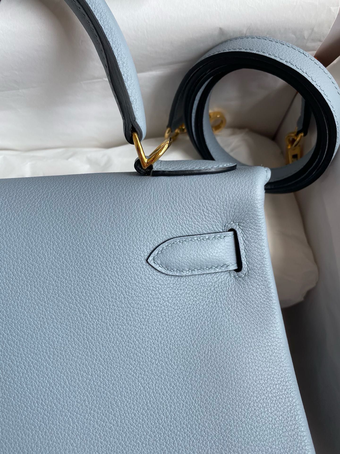 Hermes Kelly Retourne 28 Handmade Bag in Blue Lin Evercolor Calfskin - Image 5