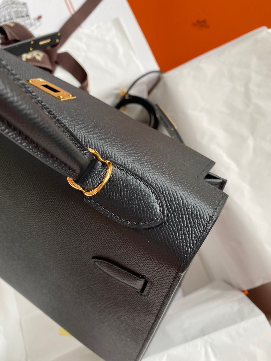 Hermes Kelly Sellier 32 Handmade Bag In Black Epsom Calfskin - Image 7