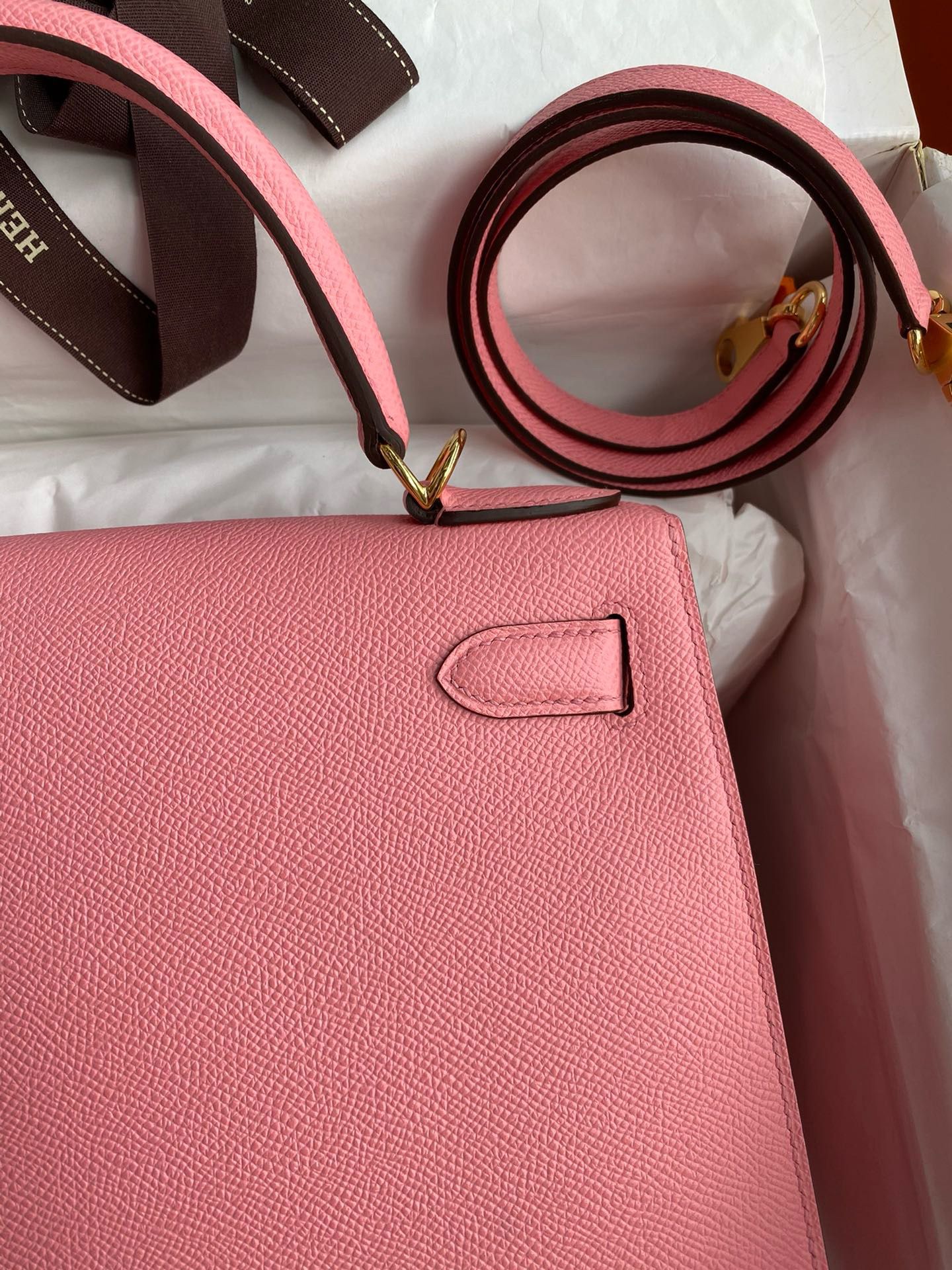 Hermes Kelly Sellier 32 Handmade Bag In Rose Confetti Epsom Calfskin - Image 5