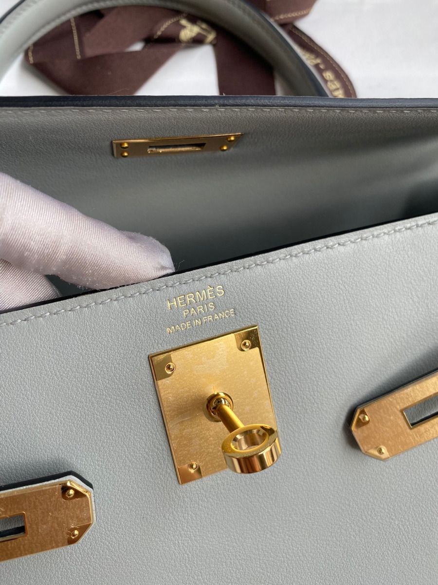 Hermes Kelly Retourne 32cm Handmade Bag In Blue Glacier Swift Calfskin - Image 8