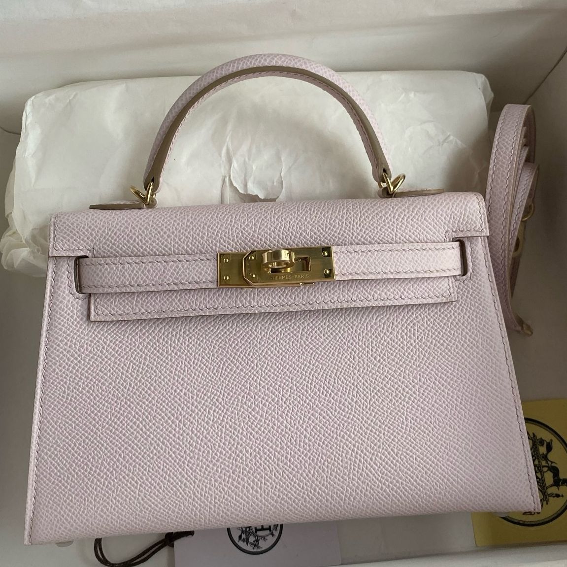 Hermes Kelly Mini II Verso Sellier Handmade Bag in Mauve Pale Epsom Calfskin - Image 5