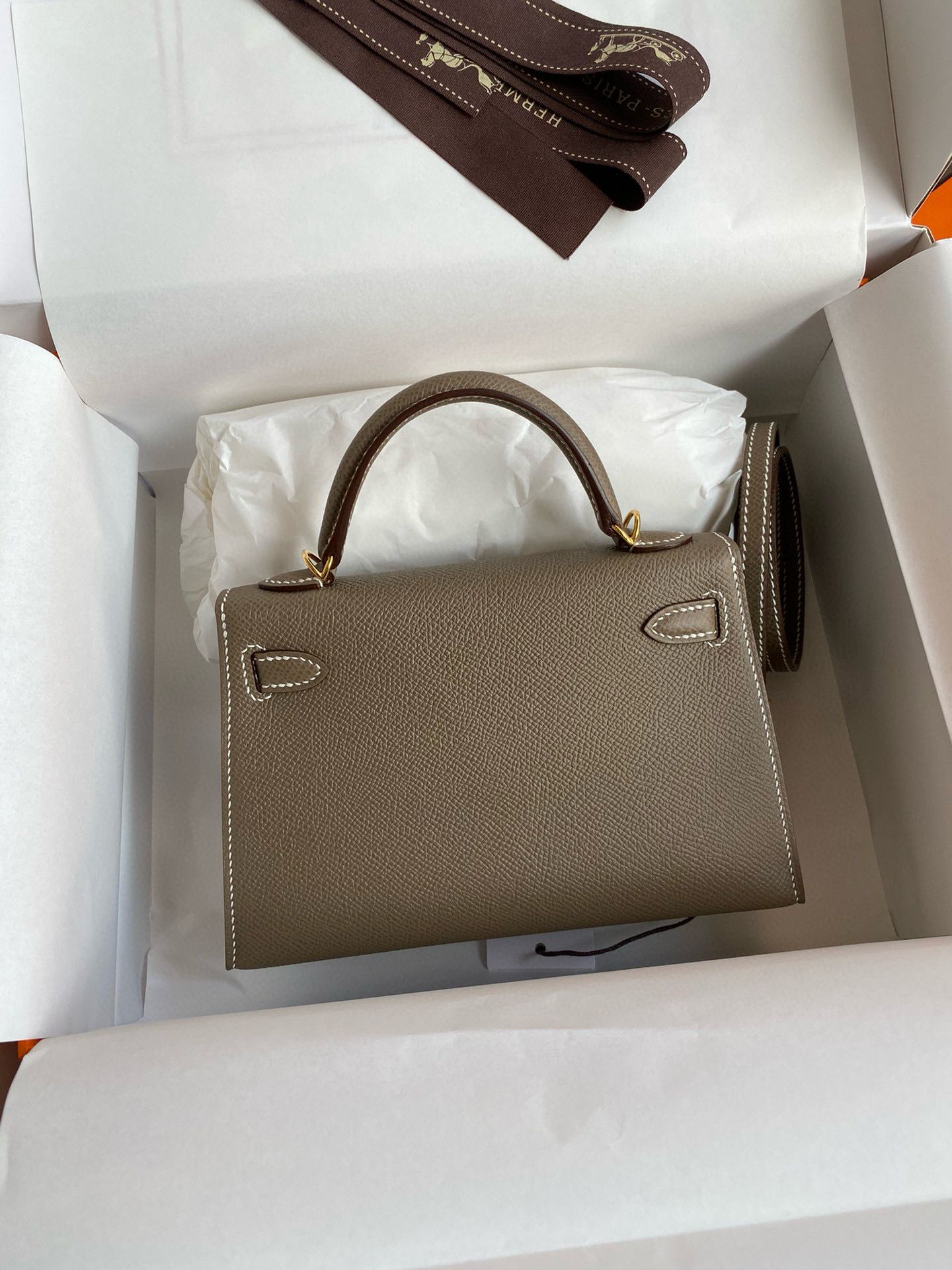 Hermes Kelly Mini II Verso Sellier Handmade Bag in Taupe Epsom Calfskin - Image 3