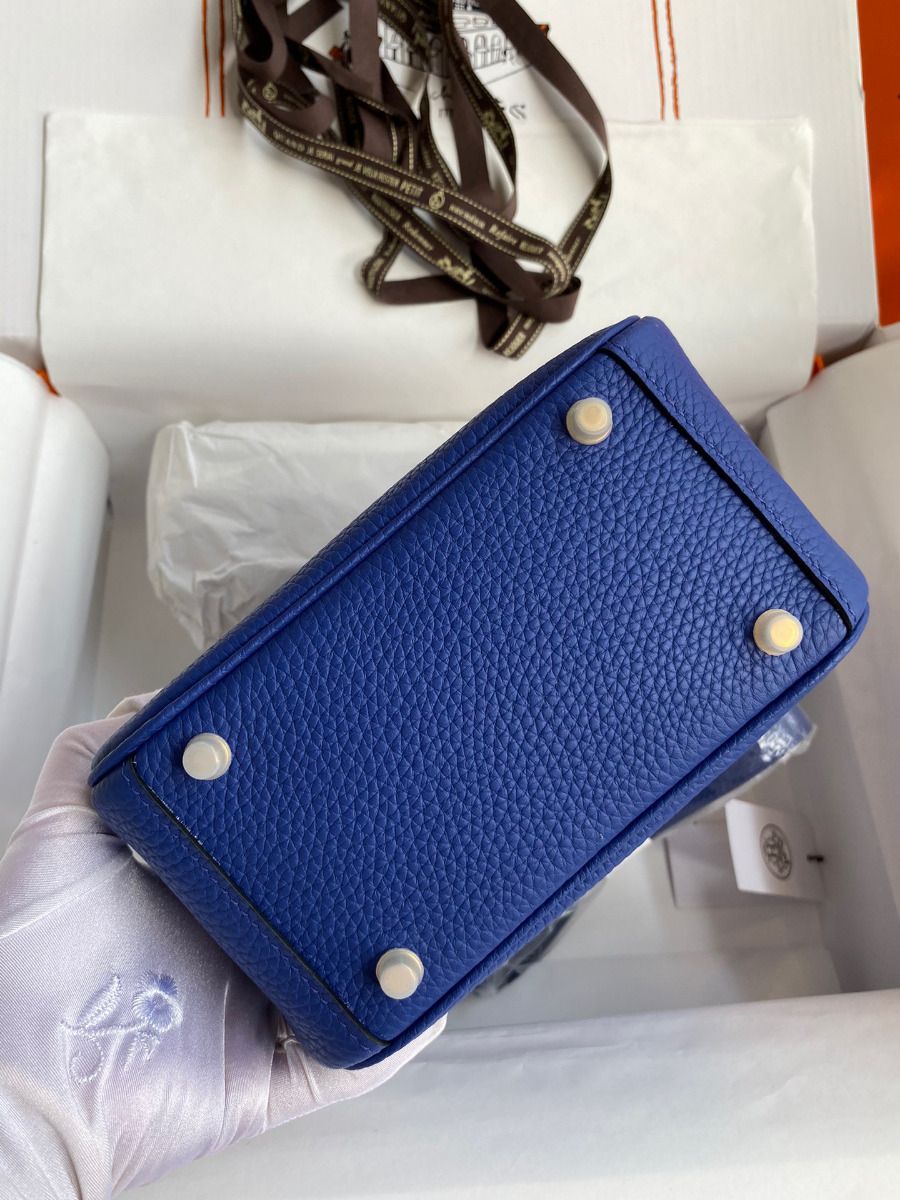 Hermes Mini Lindy Handmade Bag In Blue Electric Clemence Leather - Image 9