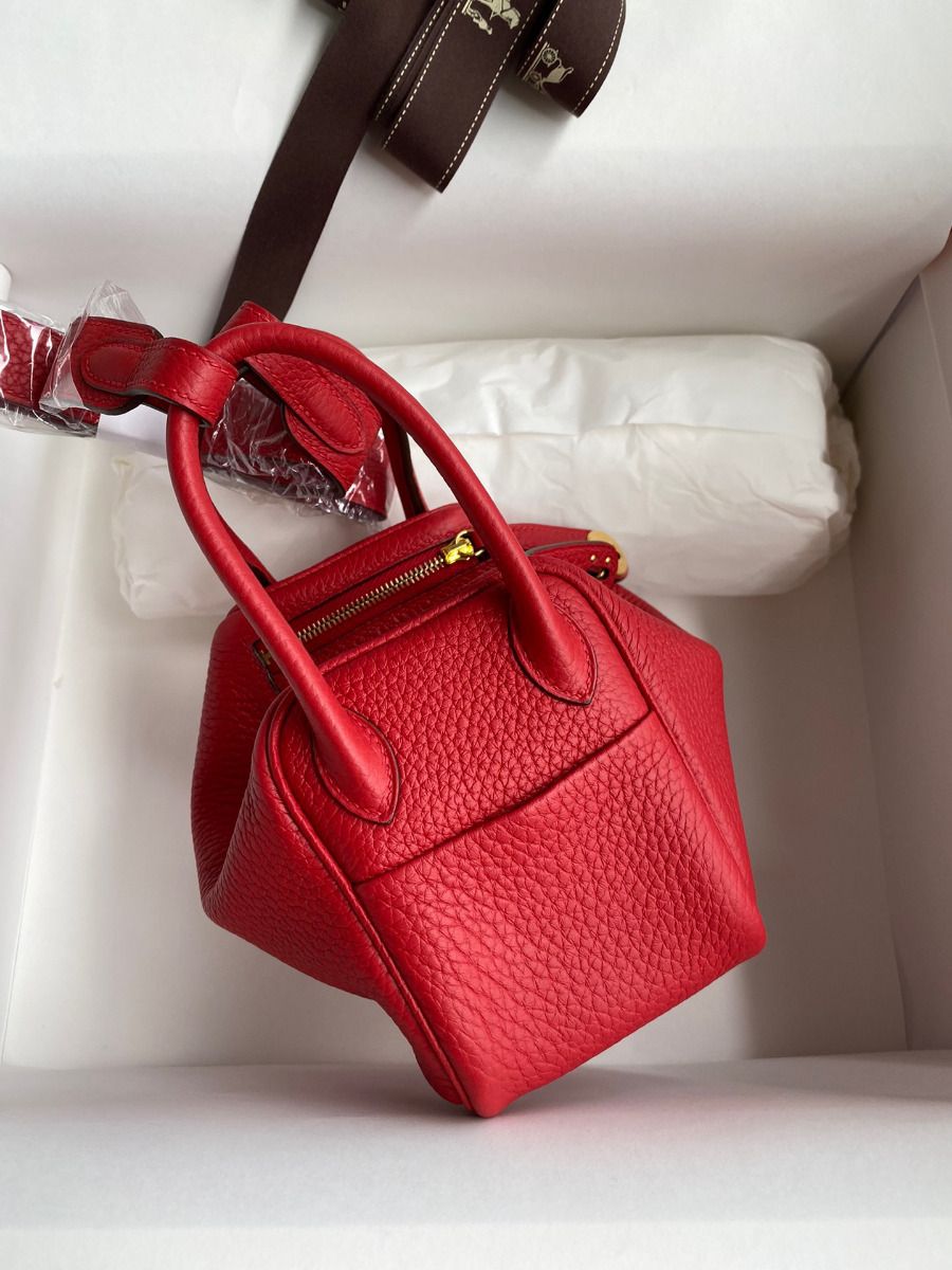 Hermes Mini Lindy Handmade Bag In Red Clemence Leather - Image 3