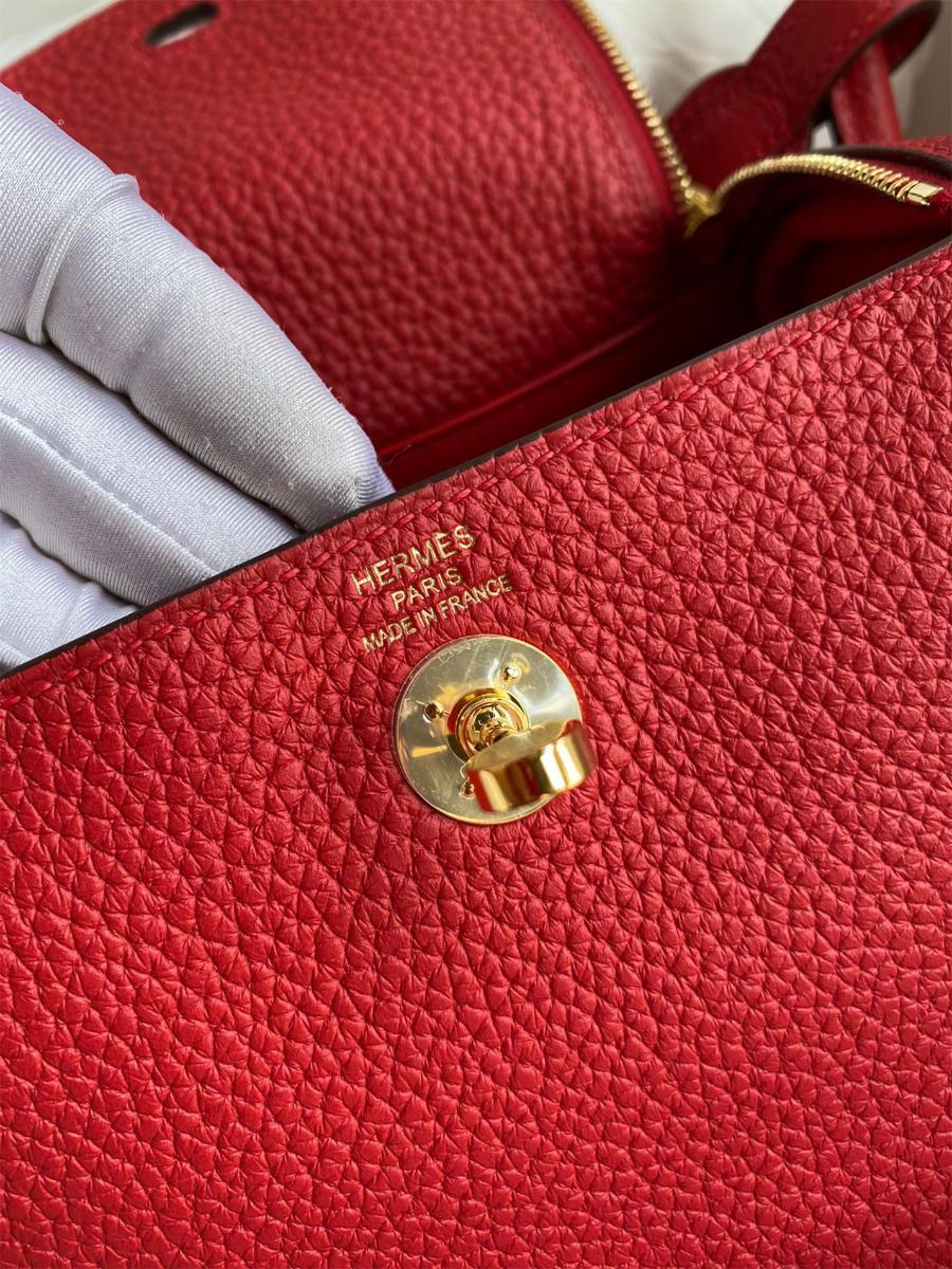 Hermes Mini Lindy Handmade Bag In Red Clemence Leather - Image 8