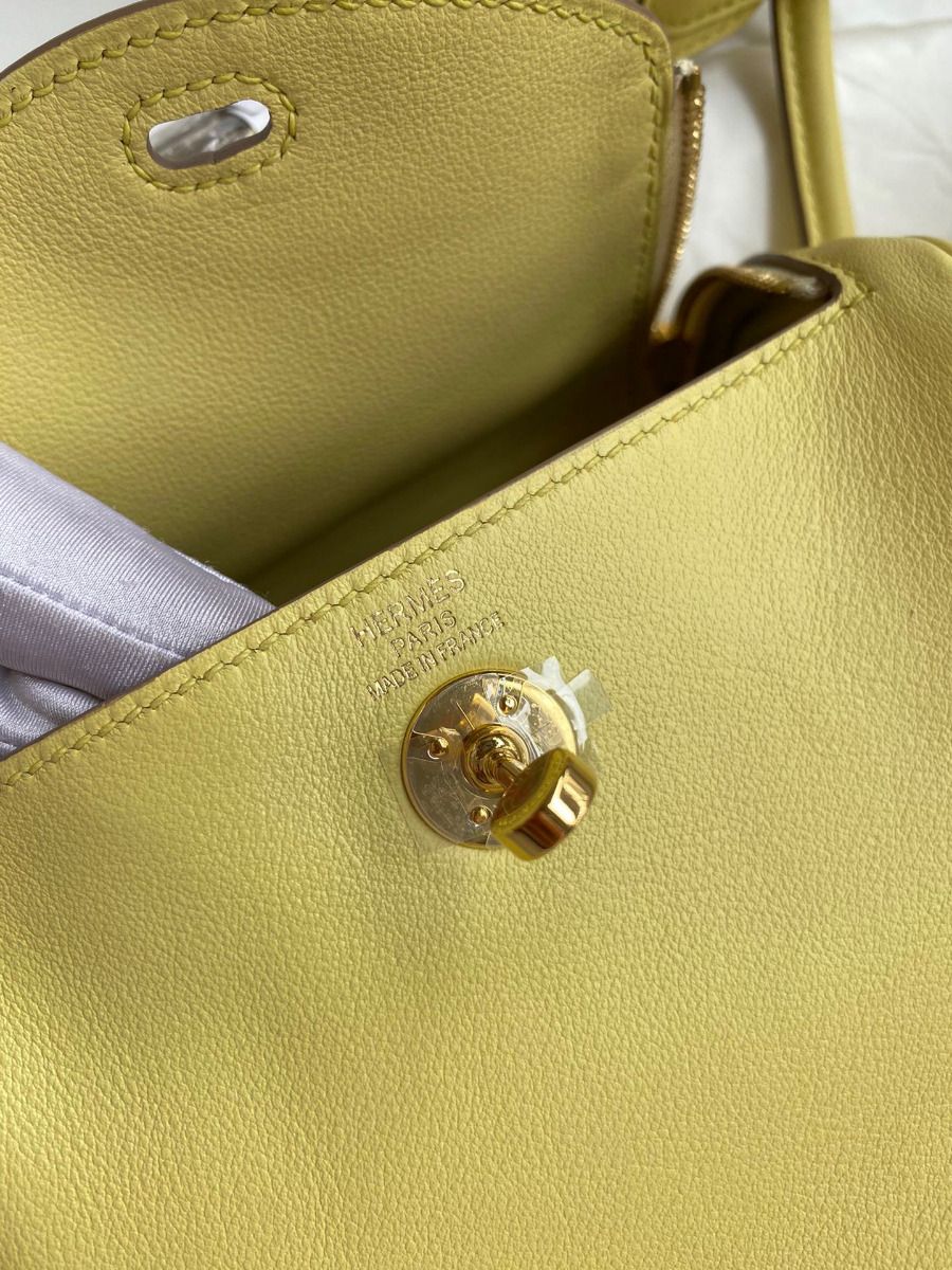 Hermes Mini Lindy Handmade Bag In Jaune Poussin Swift Leather - Image 8