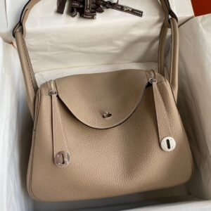 Hermes Lindy 30 Handmade Bag In Tourterelle Clemence Leather