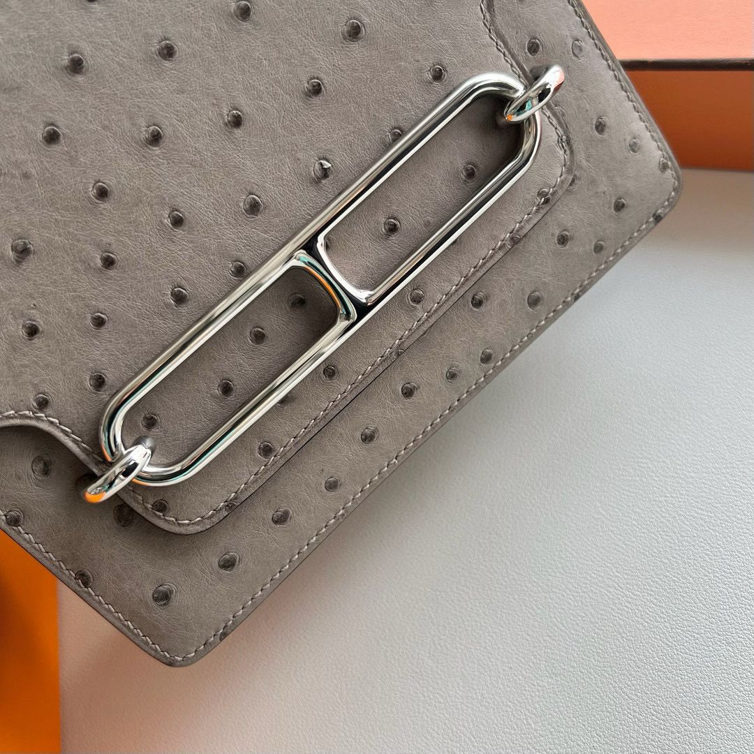 Hermes Roulis Mini 18 Bag in Gris Tourterelle Ostrich Leather - Image 3