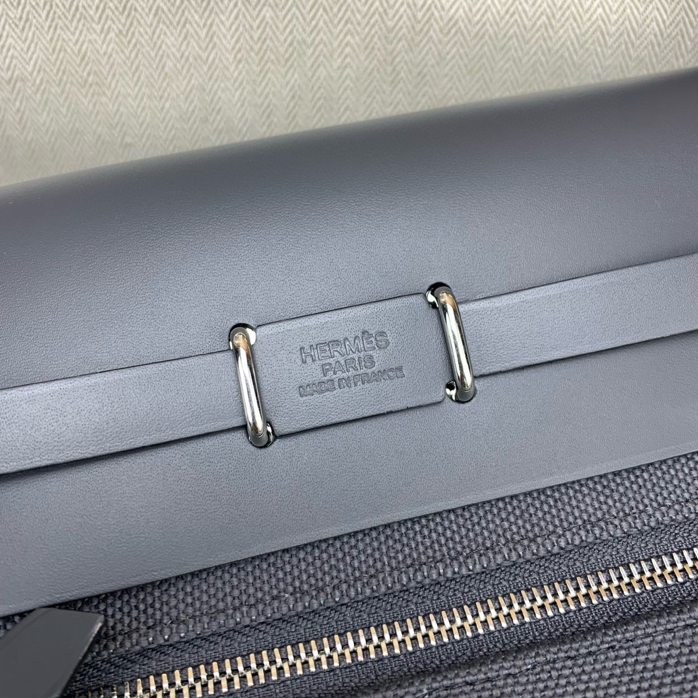 Hermes Herbag Zip 20 Bag in Canvas and Ardoise Hunter Calfskin - Image 8