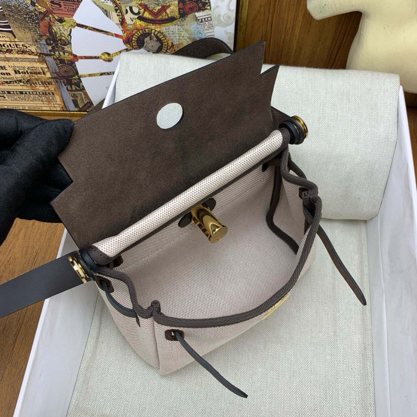 Hermes Herbag Zip 20 Bag in Canvas and Ebene Hunter Calfskin - Image 8