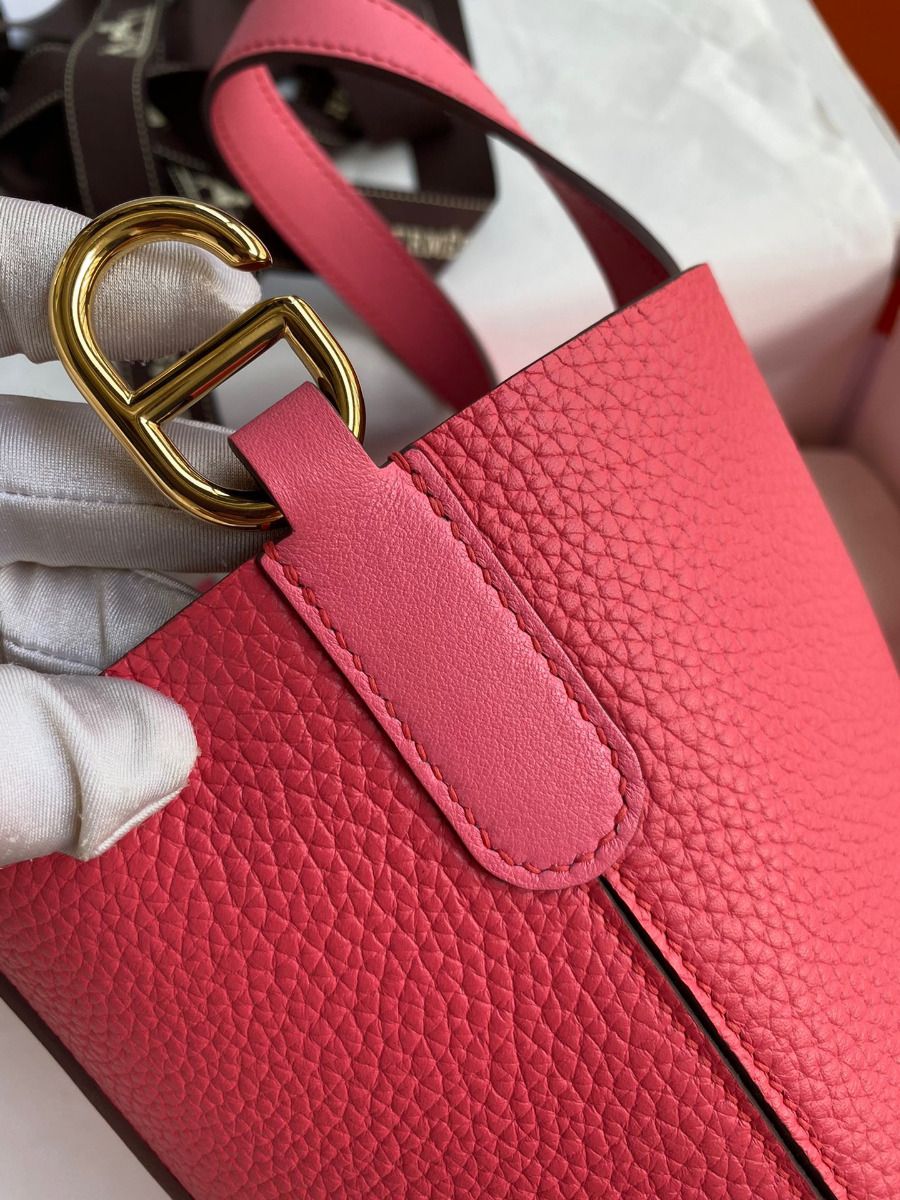 Hermes In The Loop 18 Handmade Bag in Rose Lipstick Clemence Leatherther - Image 5