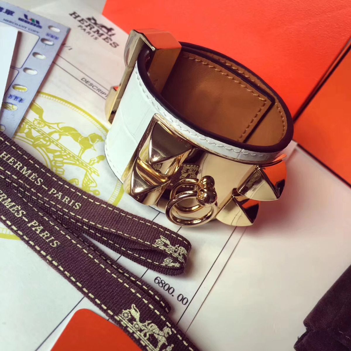 Hermes White Crocodile Collier de Chien Bracelet Size S - Image 3