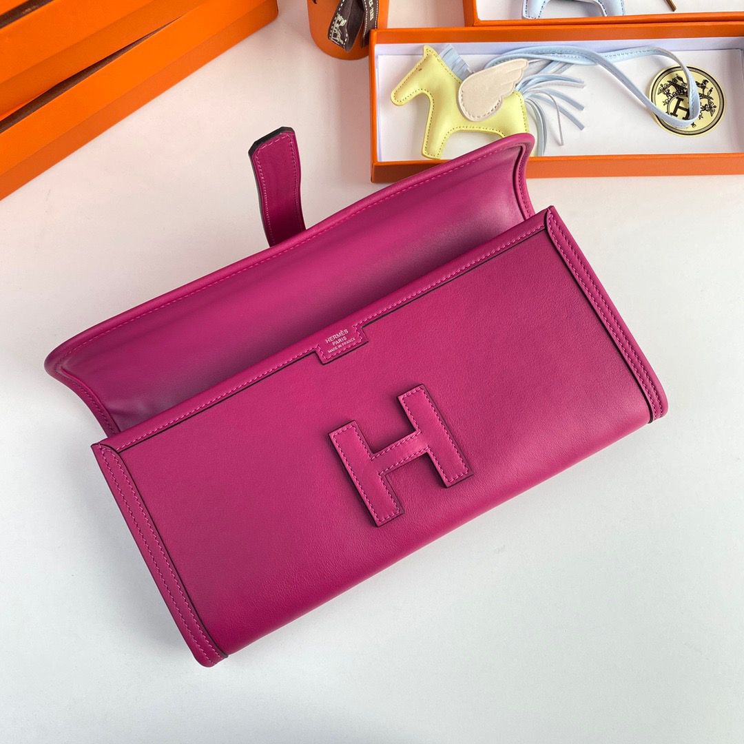 Hermes Jige Elan 29 Clutch Bag In Rose Purple Swift Calfskin - Image 7