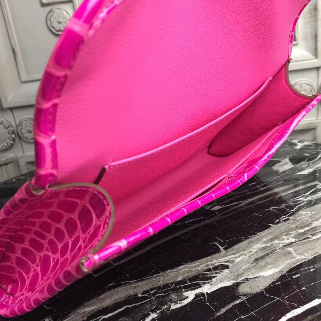 Hermes Jige Elan 29 Clutch In Rose Red Crocodile Leather - Image 9