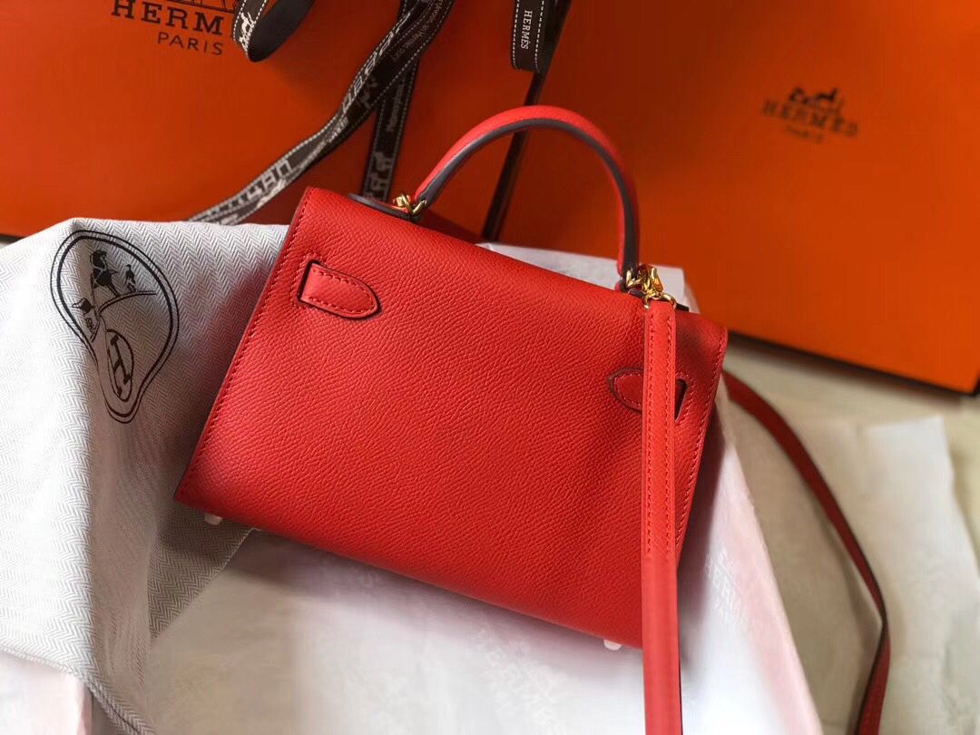 Hermes Kelly Mini II Bag In Rouge Casaque Epsom Leather GHW - Image 3