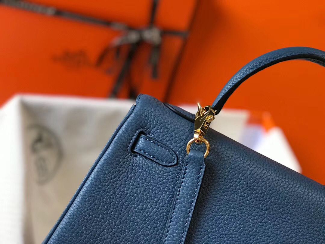 Hermes Kelly 25cm Retourne Bag In Agate Blue Clemence Leather - Image 7