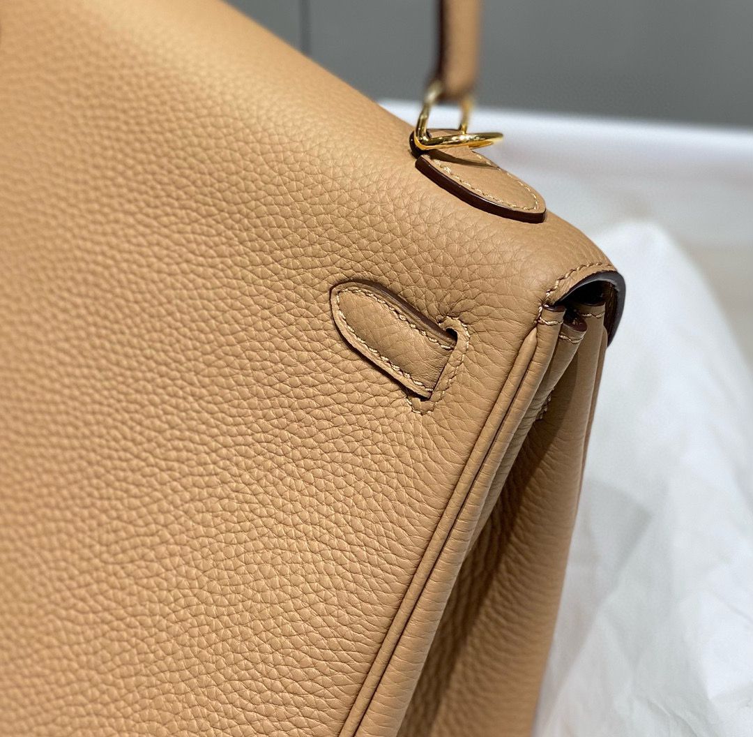 Hermes Kelly 25cm Retourne Bag In Chai Clemence Leather GHW - Image 7