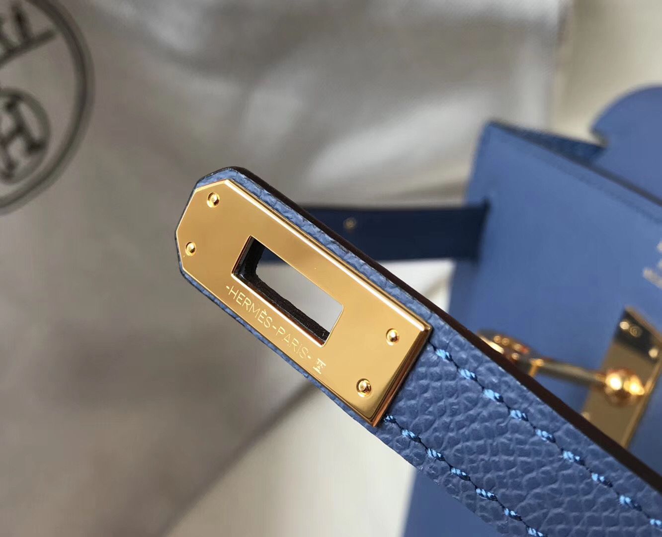 Hermes Kelly 25cm Sellier Bag In Agate Blue Epsom Leather - Image 6