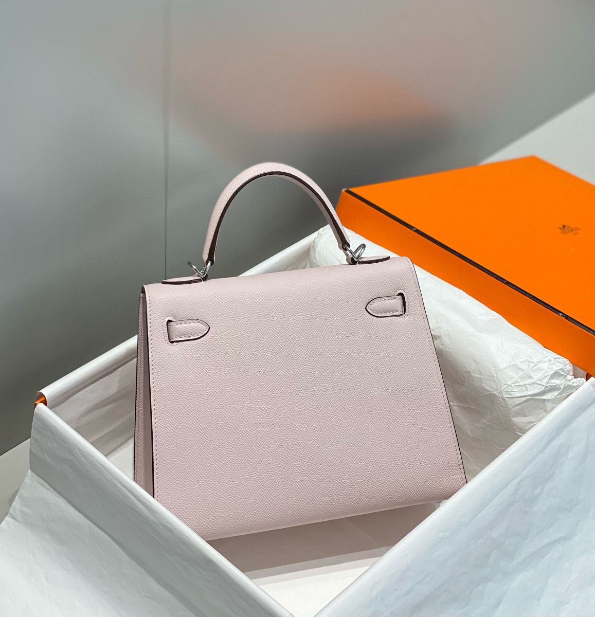 Hermes Kelly 25cm Sellier Bag In Mauve Pale Epsom Leather