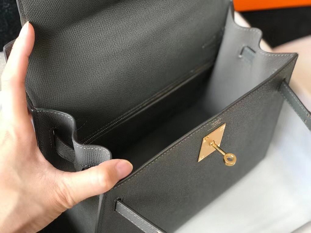 Hermes Kelly 28cm Bag In Ardoise Epsom Leather GHW - Image 9