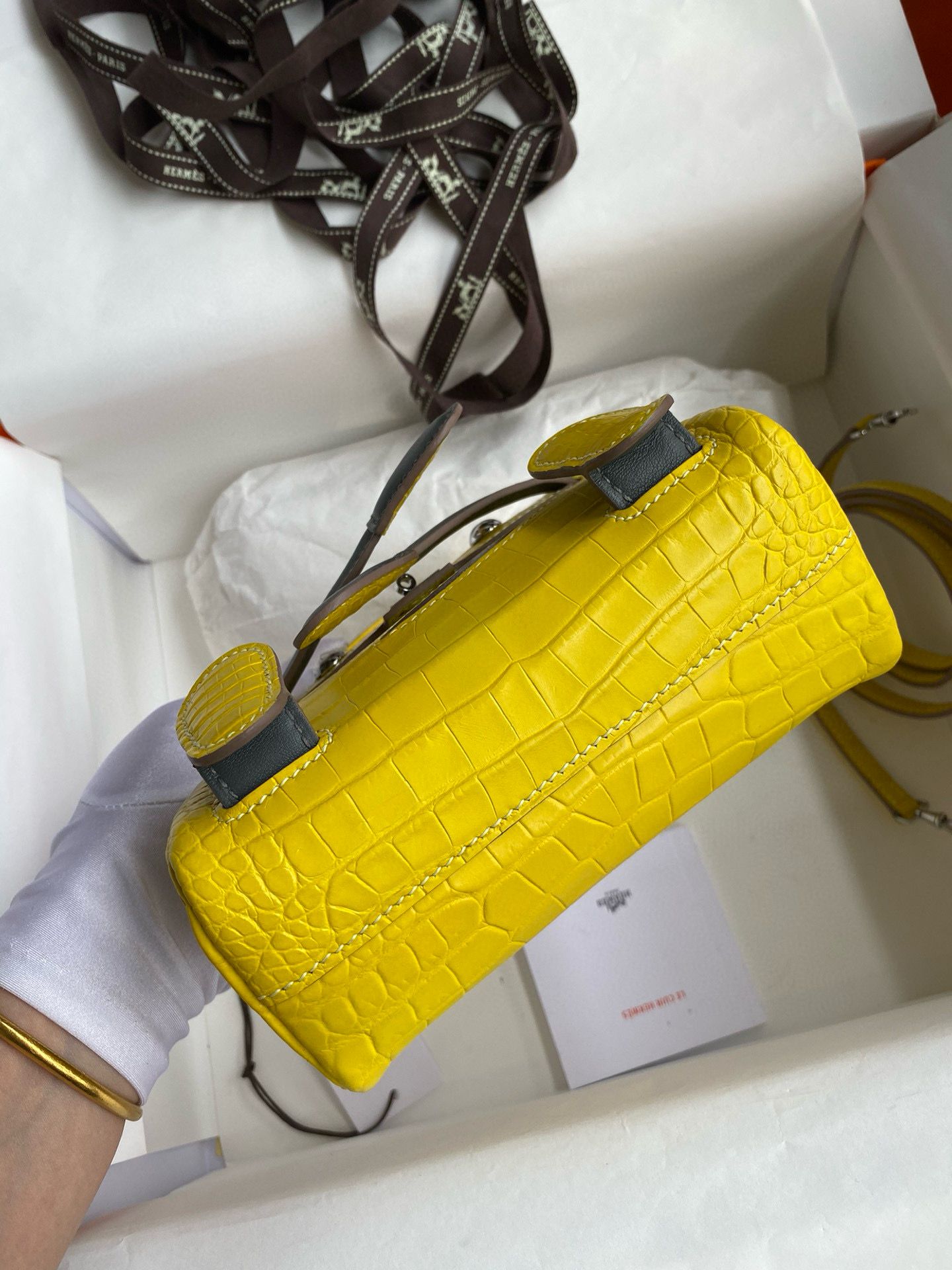 Hermes Kelly Doll Bag in Jaune Ambre Matte Alligator Leather - Image 8