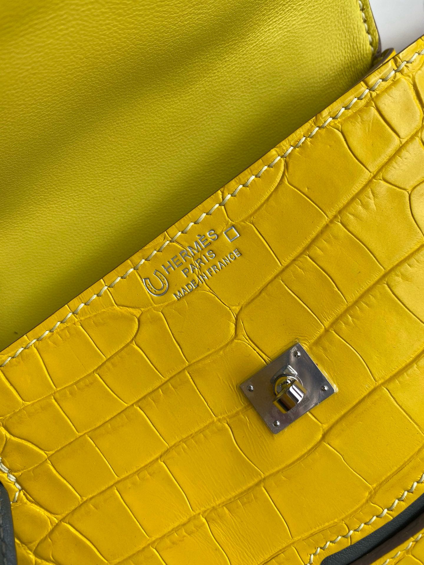 Hermes Kelly Doll Bag in Jaune Ambre Matte Alligator Leather - Image 9