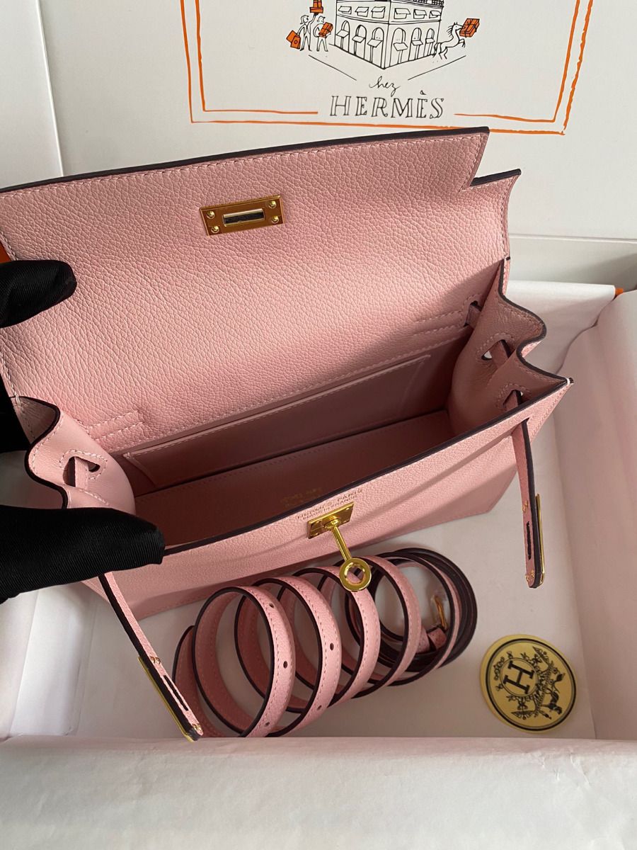 Hermes Kelly Danse II Bag In Rose Sakura Evercolor Calfskin - Image 10