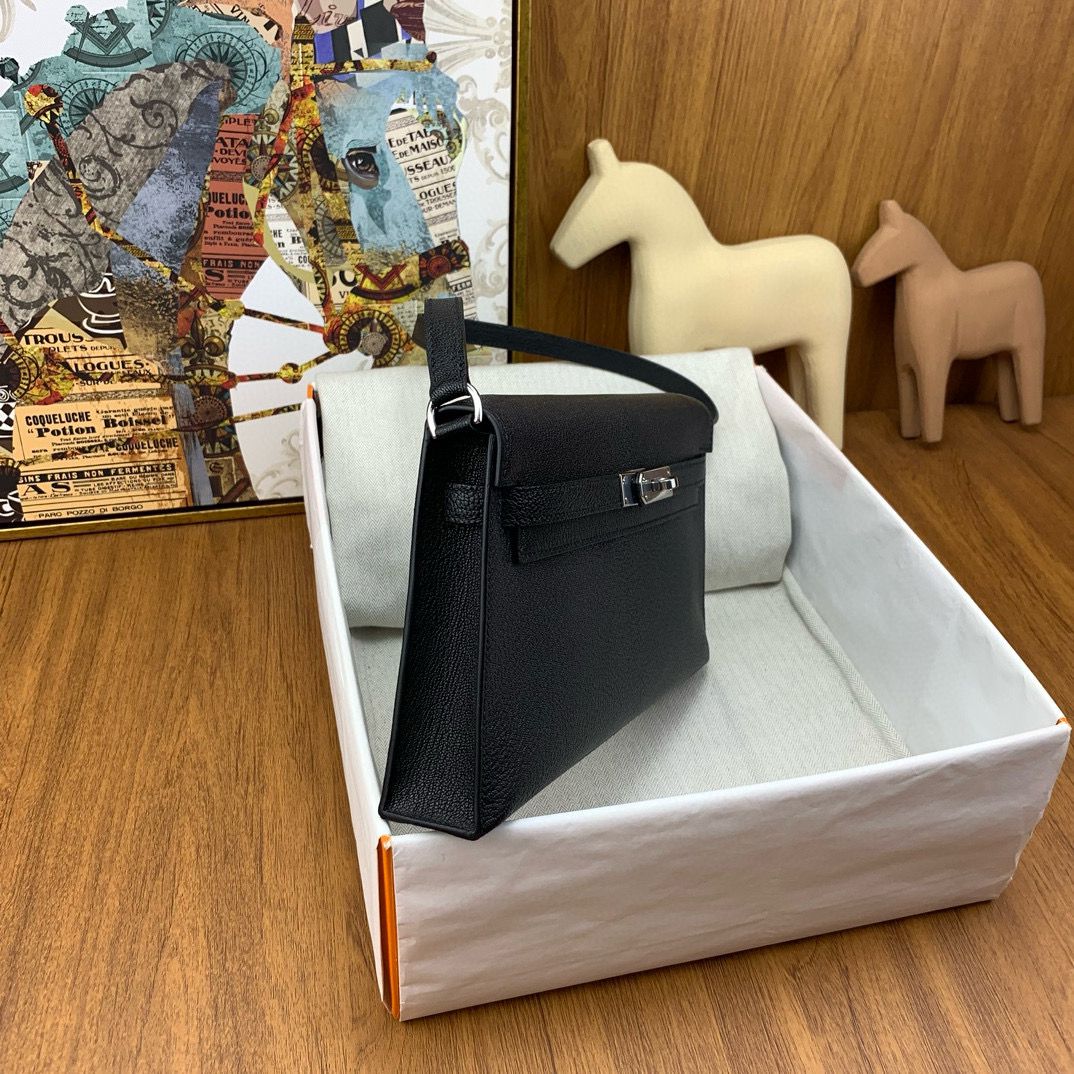 Hermes Kelly Elan Handmade Bag In Black Chevre Mysore Leather - Image 11