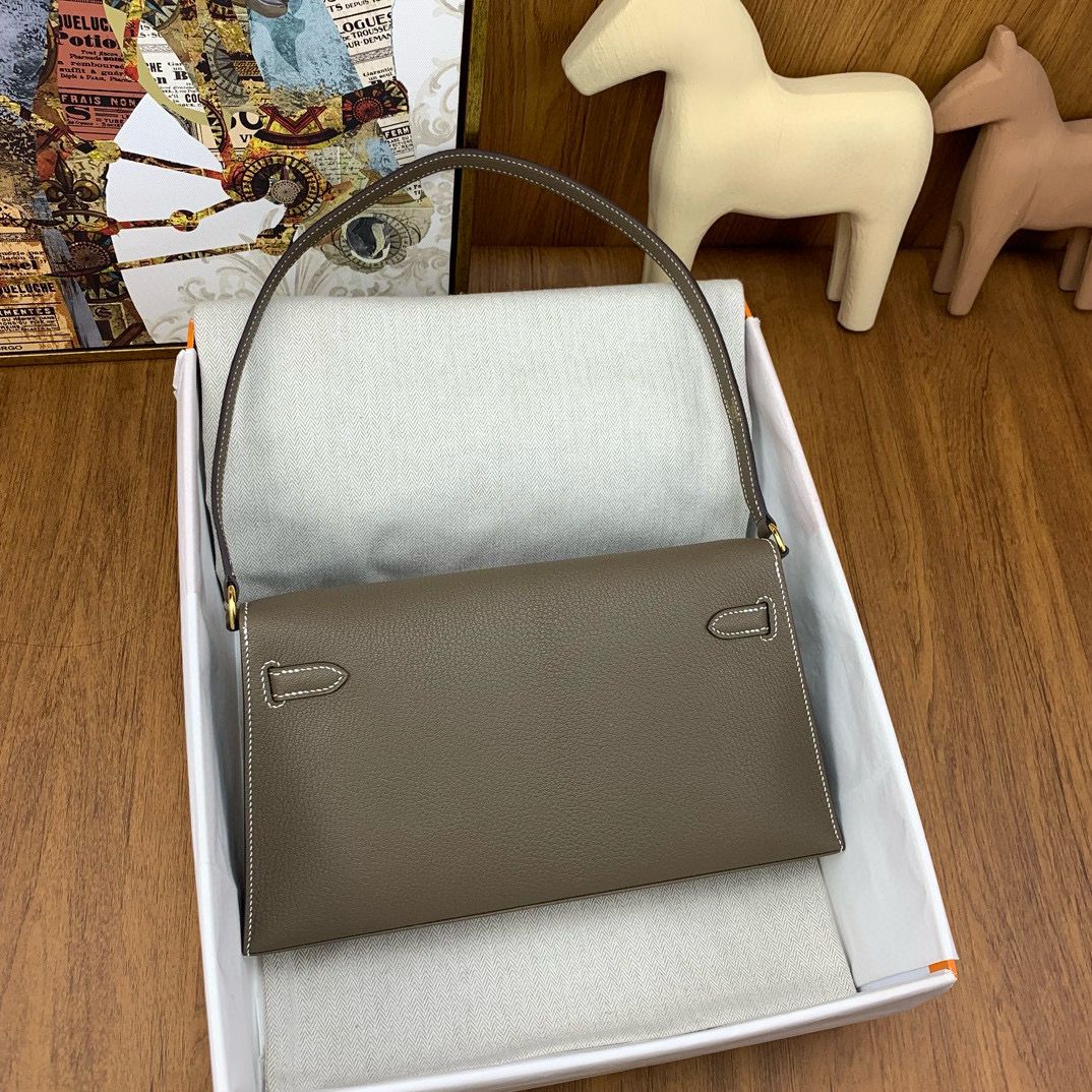 Hermes Kelly Elan Handmade Bag In Taupe Chevre Mysore Leather - Image 3