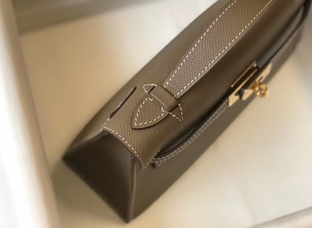 Hermes Kelly Pochette Bag In Taupe Grey Epsom Leather - Image 8
