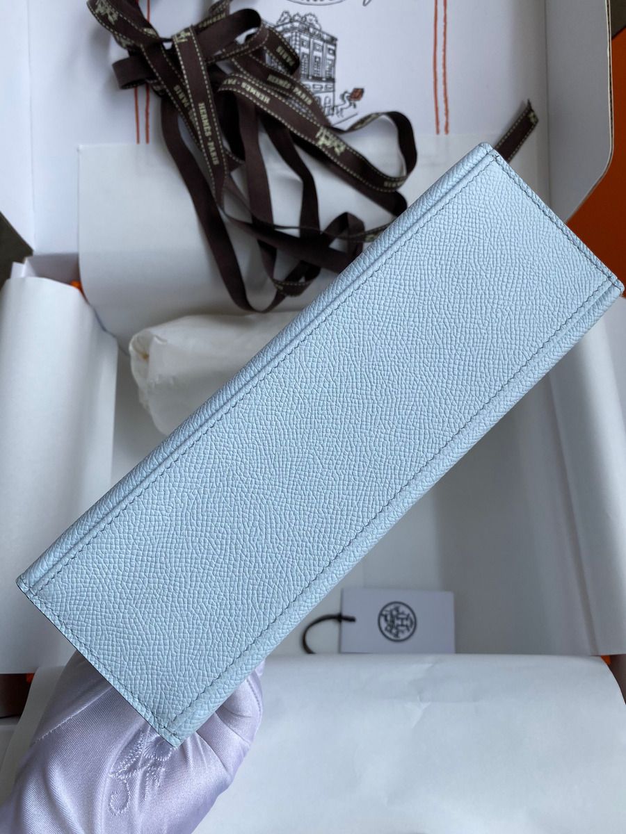 Hermes Kelly Pochette Handmade Bag In Blue Brume Epsom Calfskin - Image 4