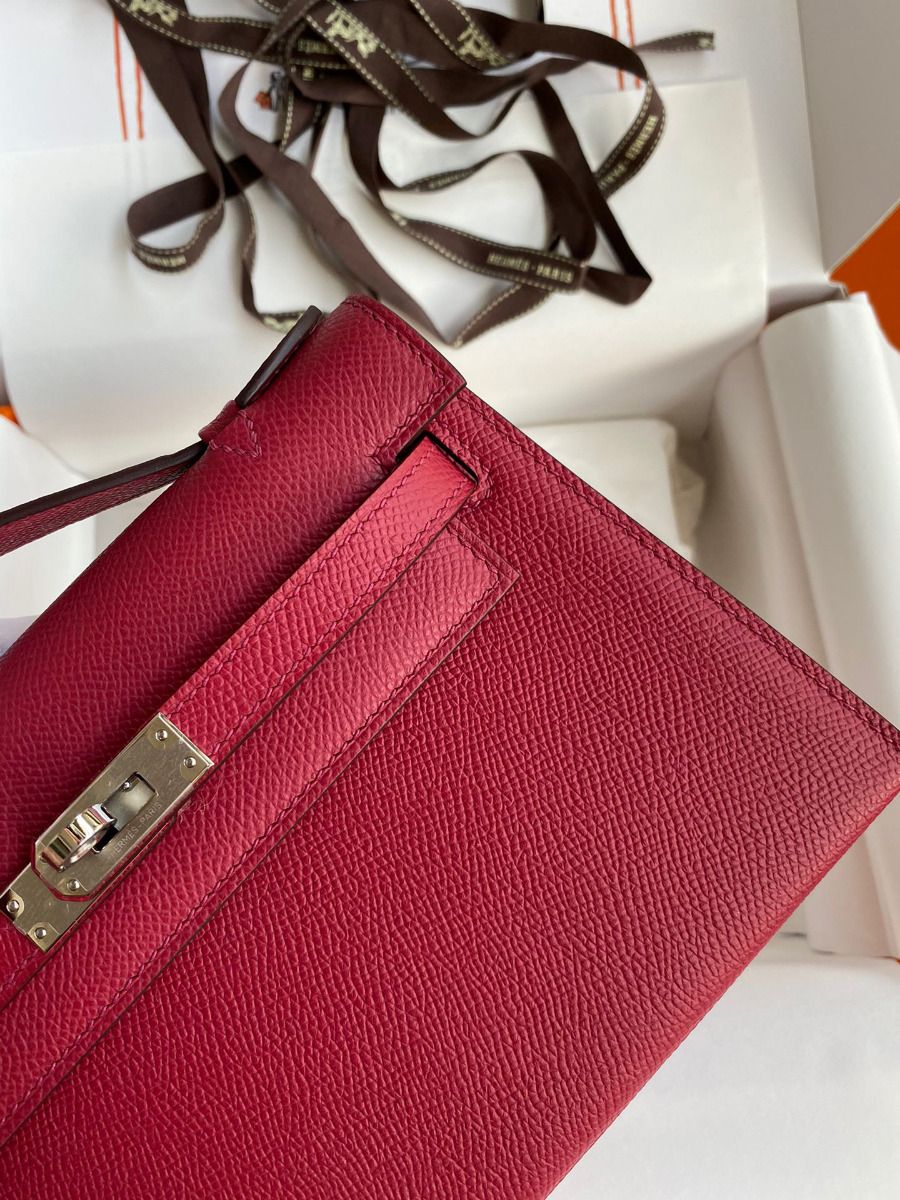 Hermes Kelly Pochette Handmade Bag In Ruby Epsom Calfskin - Image 5