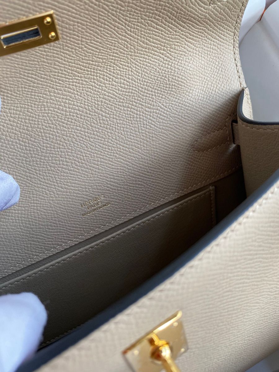 Hermes Kelly Pochette Handmade Bag In Trench Epsom Calfskin - Image 10