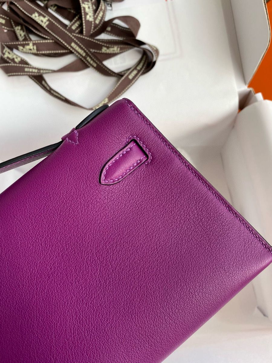 Hermes Kelly Pochette Handmade Bag In Anemone Swift Calfskin - Image 7