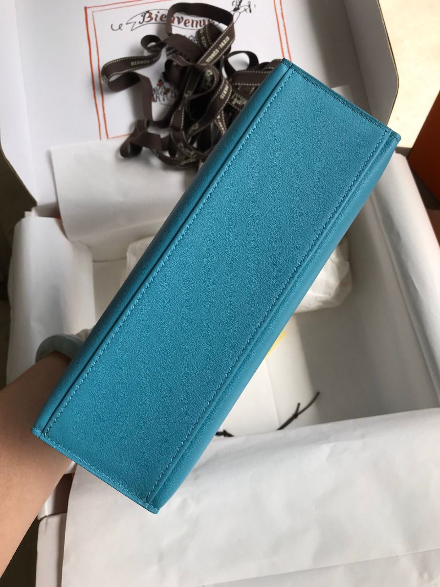 Hermes Kelly Pochette Handmade Bag In Blue du Nord Swift Calfskin - Image 4