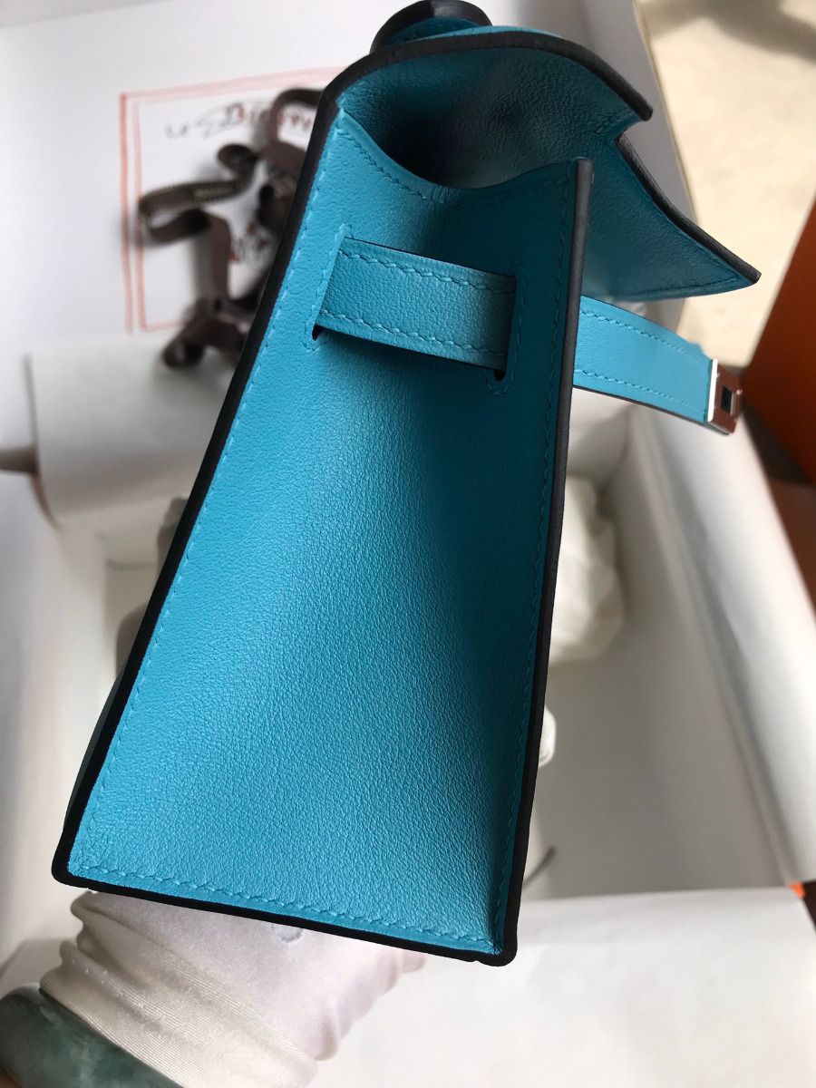 Hermes Kelly Pochette Handmade Bag In Blue du Nord Swift Calfskin - Image 8