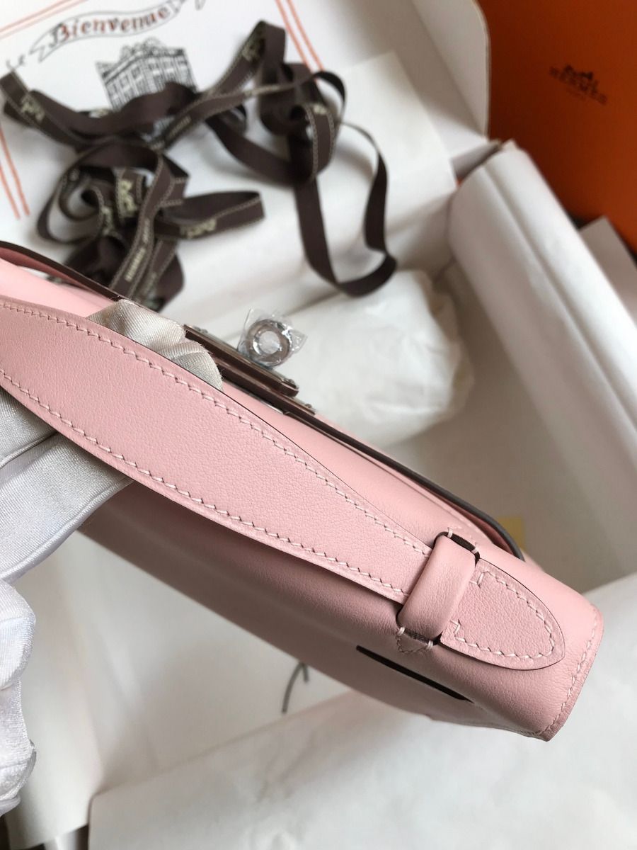 Hermes Kelly Pochette Handmade Bag In Rose Sakura Swift Calfskin - Image 6