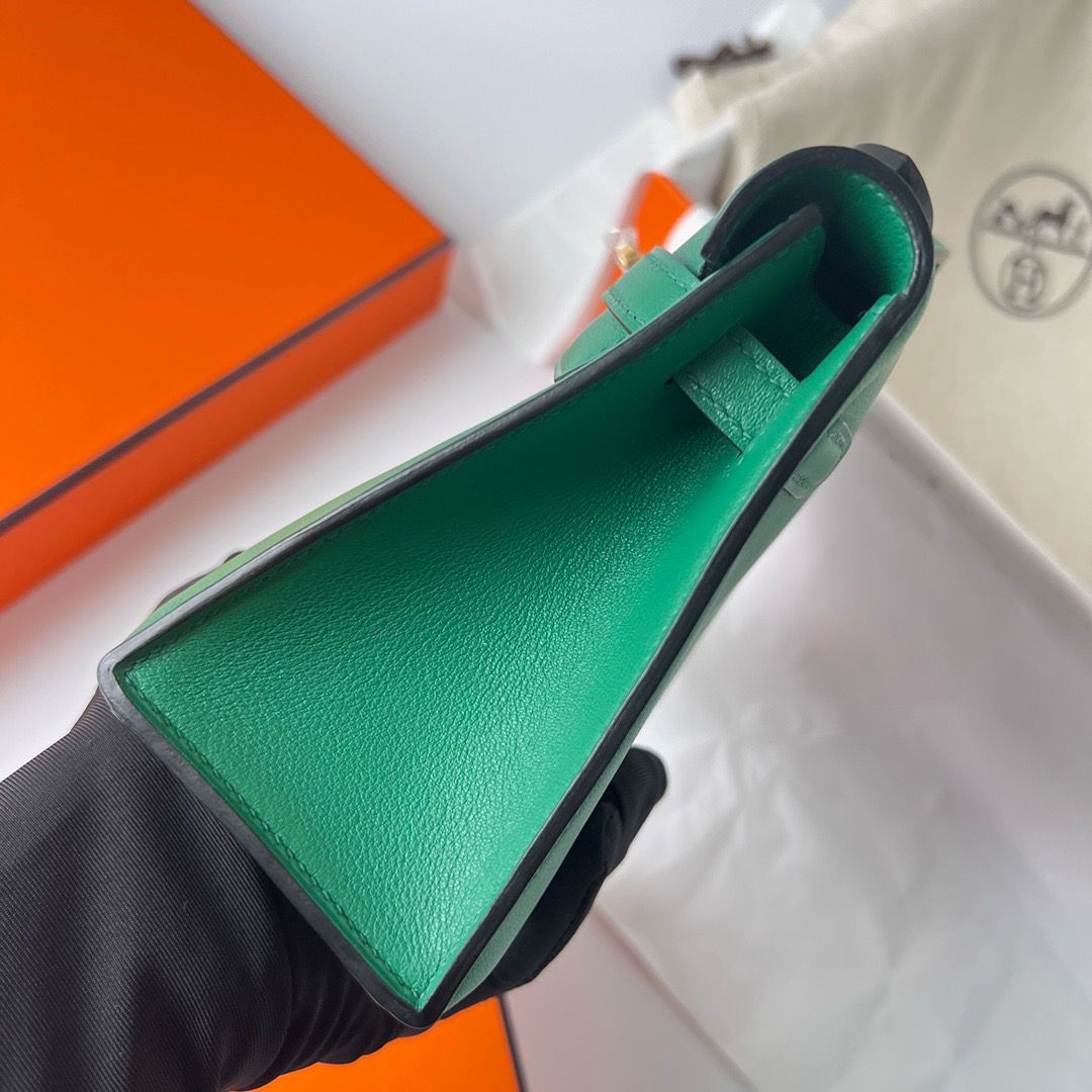 Hermes Kelly Pochette Handmade Bag In Vert Vertigo Swift Calfskin - Image 10