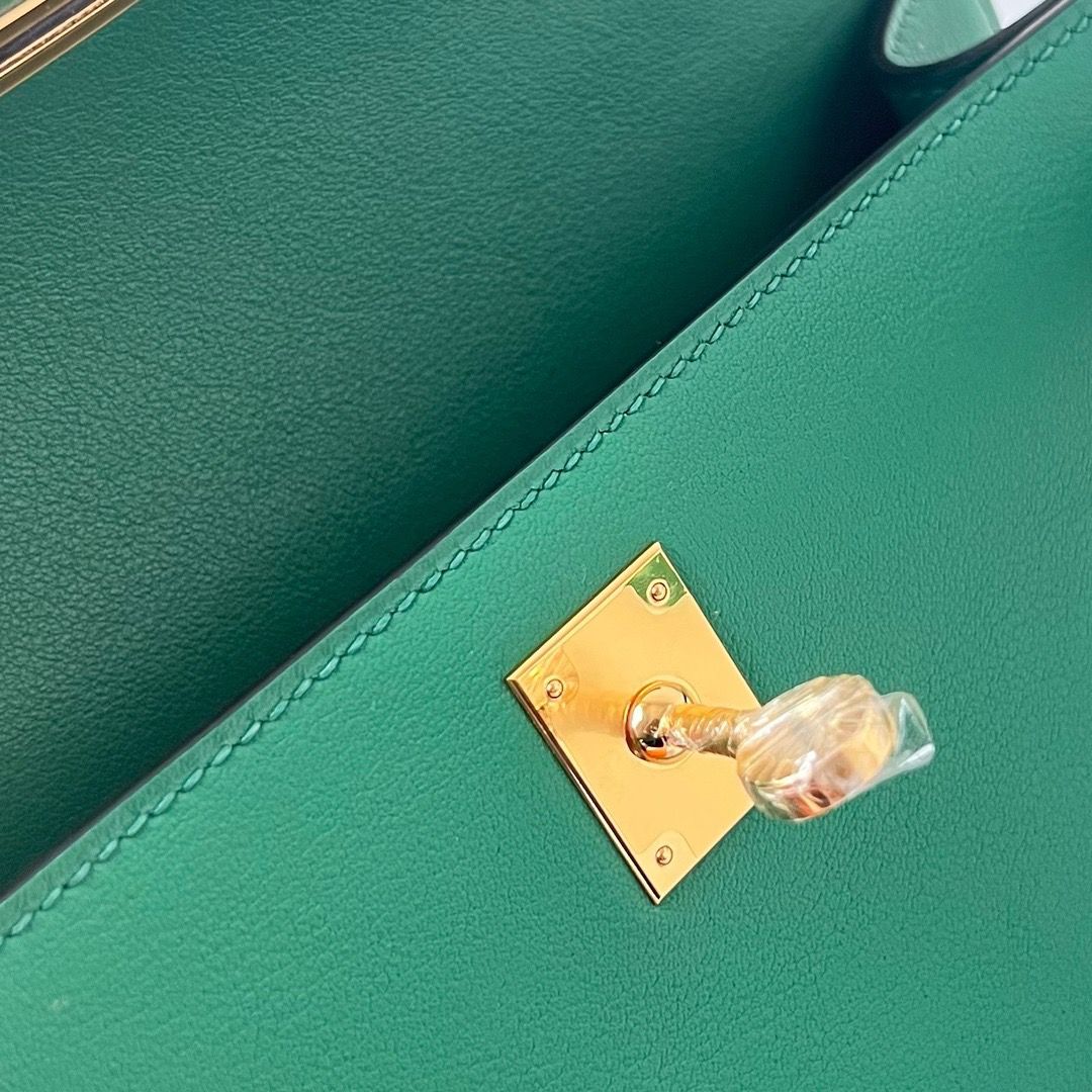 Hermes Kelly Pochette Handmade Bag In Vert Vertigo Swift Calfskin - Image 6