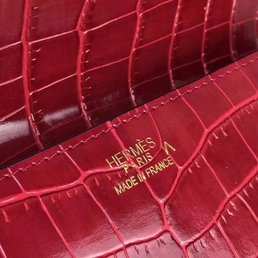 Hermes Medor Clutch Bag In Red Crocodile Leather - Image 7