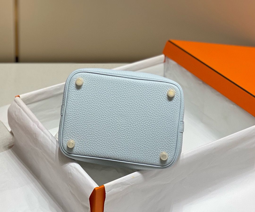 Hermes Picotin Lock 22 Bag In Blue Brume Clemence Leather - Image 6