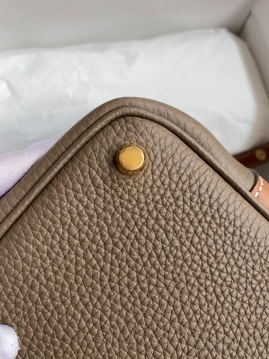 Hermes Picotin Lock 18 Bicolor Handmade Bag in Taupe and Gold Clemence Leather - Image 9