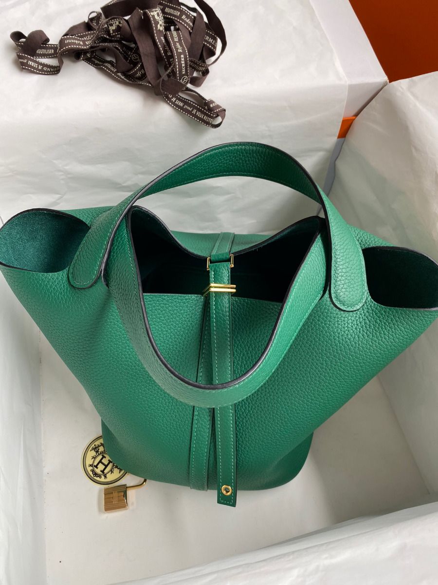 Hermes Picotin Lock 22 Handmade Bag in Vert Vertigo Clemence Leather - Image 10