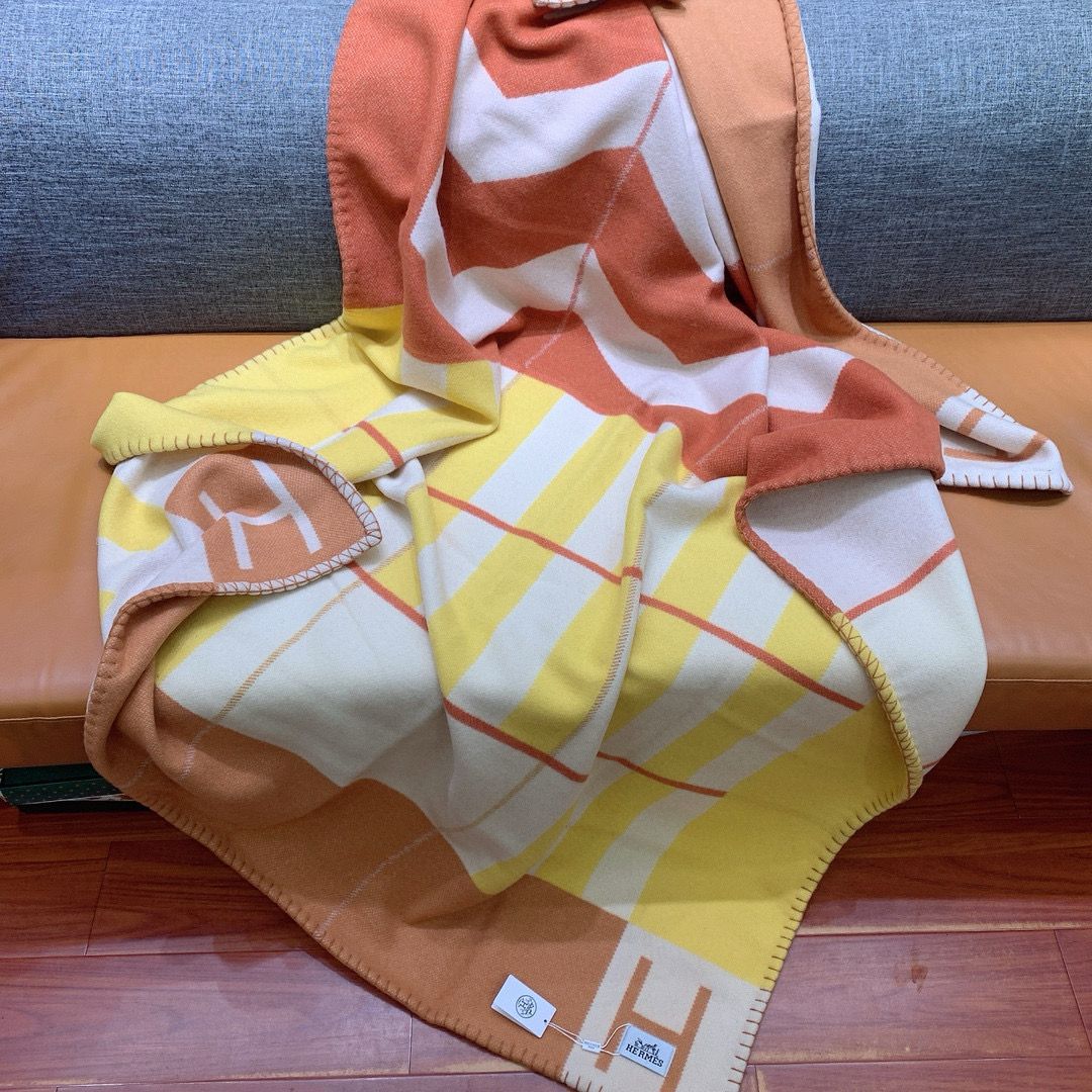 Hermes Avalon H Club Blanket in Terre Cuite/Yellow Cashmere - Image 10