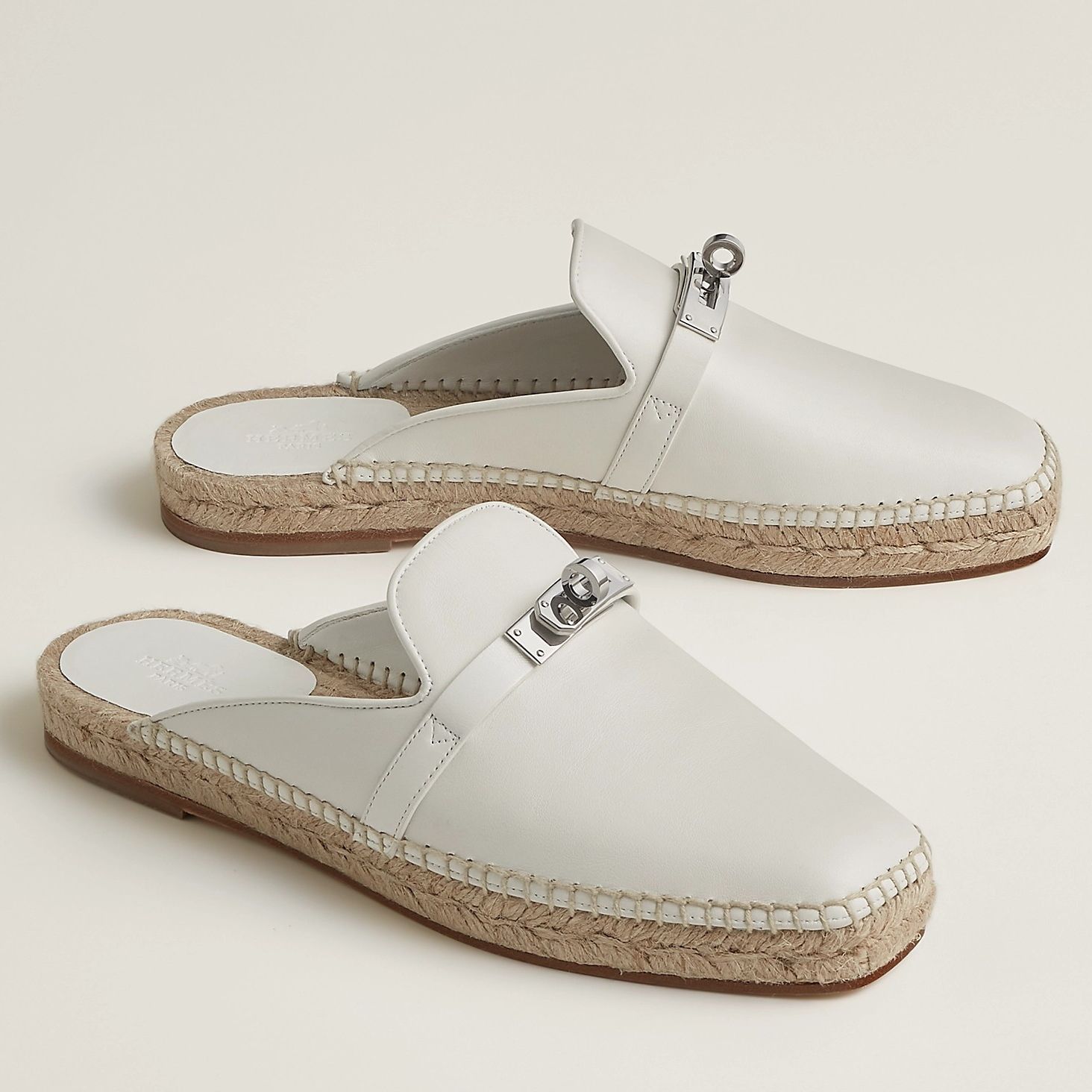 Hermes Feria Espadrille Mules in White Leather