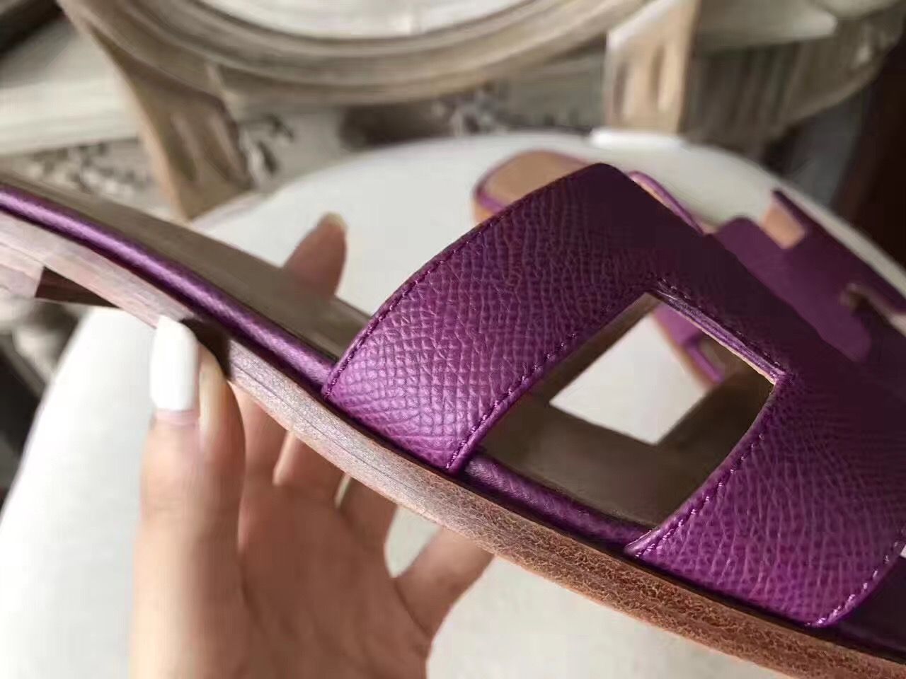 Hermes Oran Sandals In Cyclamen Epsom Leather - Image 9