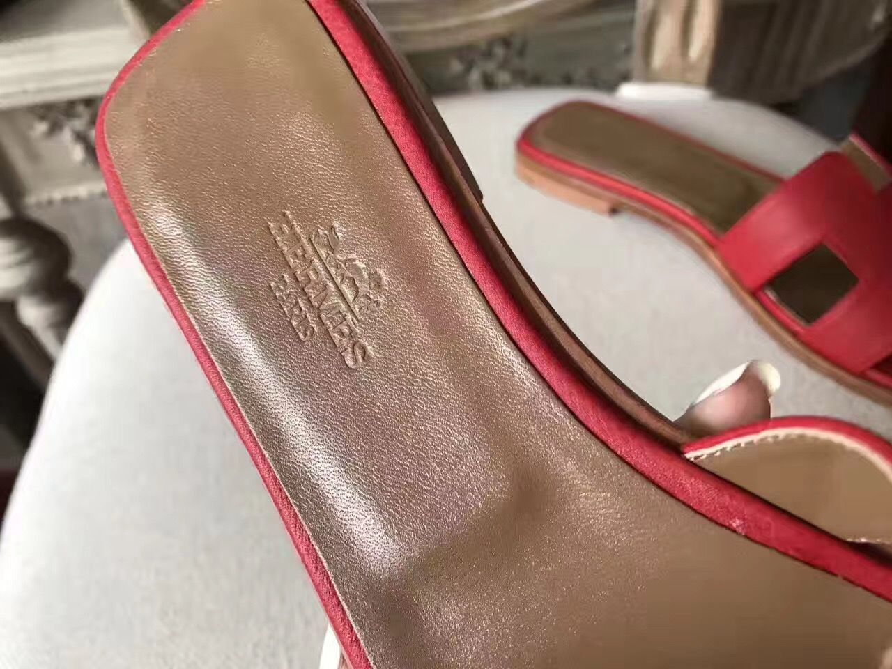 Hermes Oran Sandals In Red Epsom Leather - Image 8